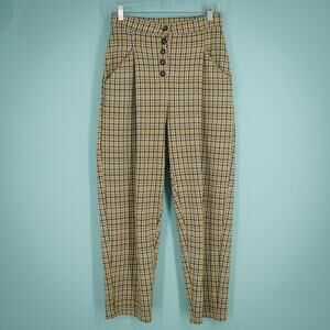 Free People Size XS Posey Plaid Print Button Fly Detail Pleated Knit Pants